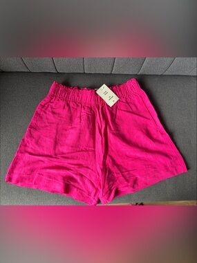 H&M Women's High-Waist Hot Pink Linen-Blend Shorts